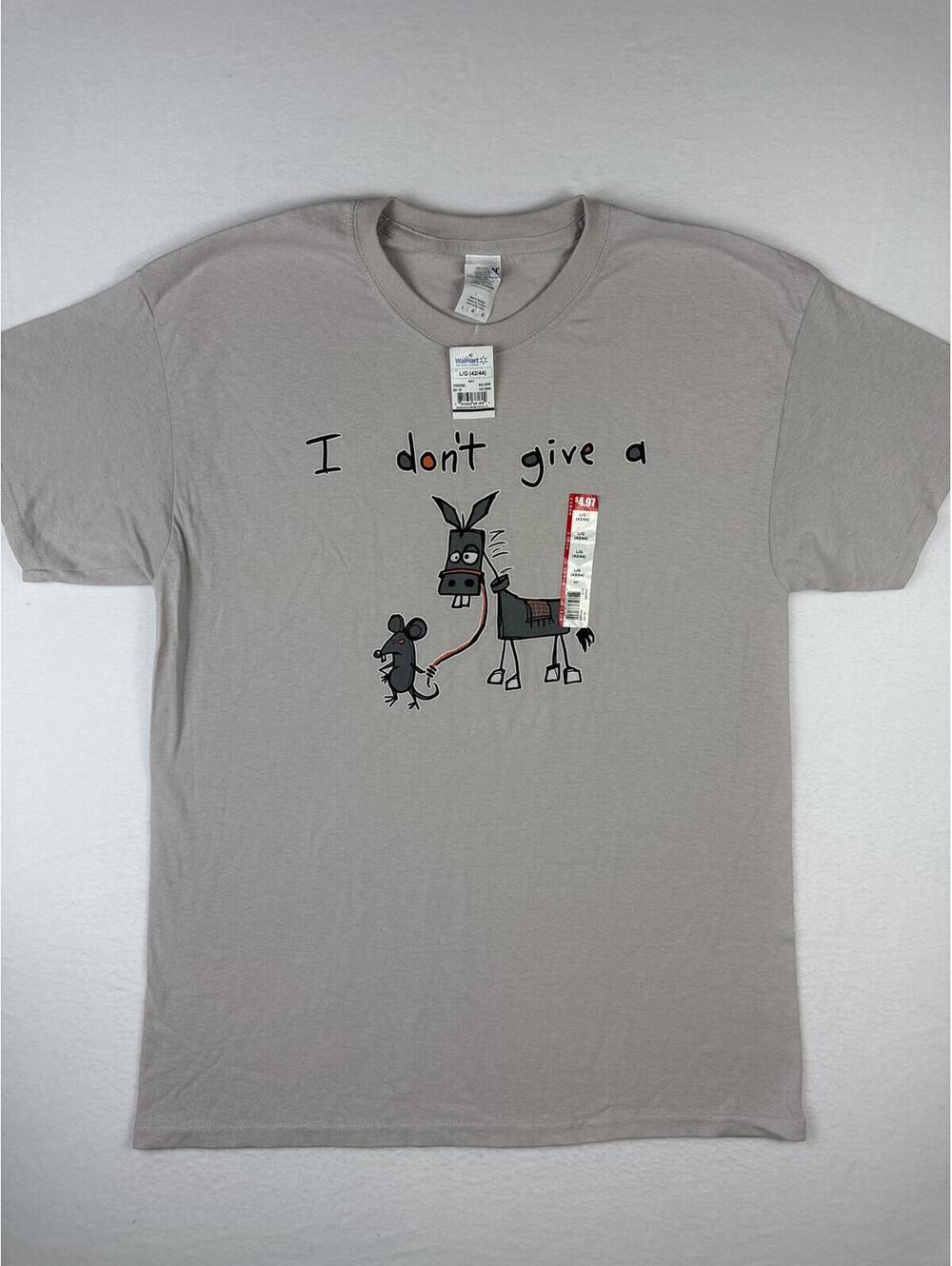 Walmart Graphic T-Shirt "I Don't Give a" Donkey Mouse Tee Gray Size L